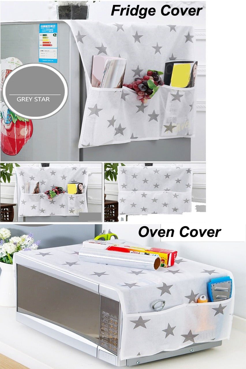 ( Combo Offer Buy 1 Get 1 Free )2 Pcs Set Oven Cover and Fridge Cover Kitchen Microwave cover Waterproof Oil Dust Double Pockets Microwave Cover Oven Cover & Fridge Cover
