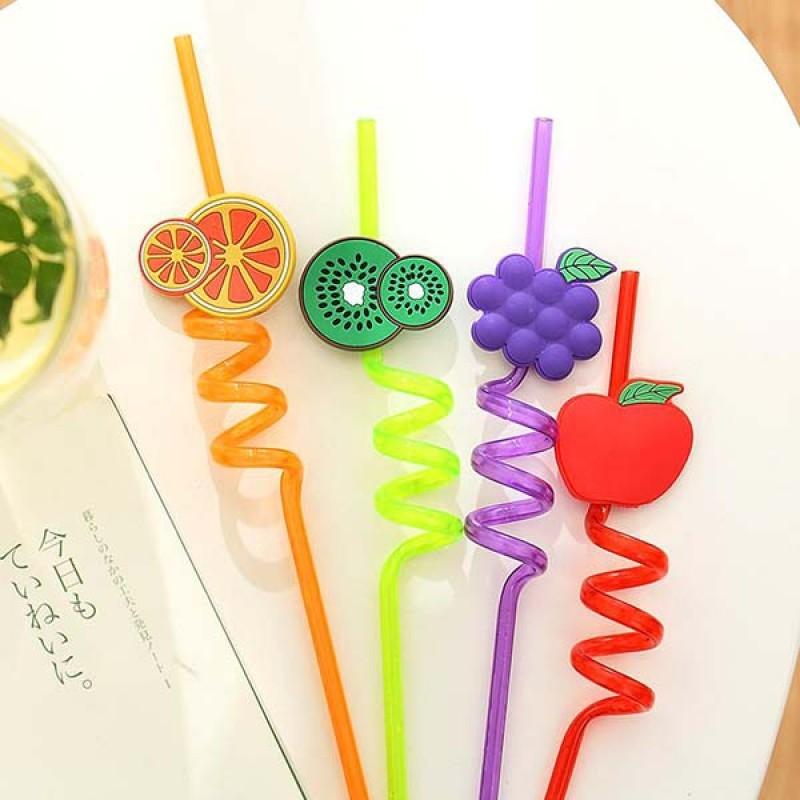Pack of 4 Straws For Kids, Fruit & Shape Spiral Drinking Straw (Assorted)