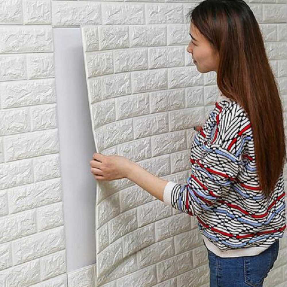 (Pack Of 4) 3D Brick Wall Panel Sheets 8mm Thick 70x77cm White