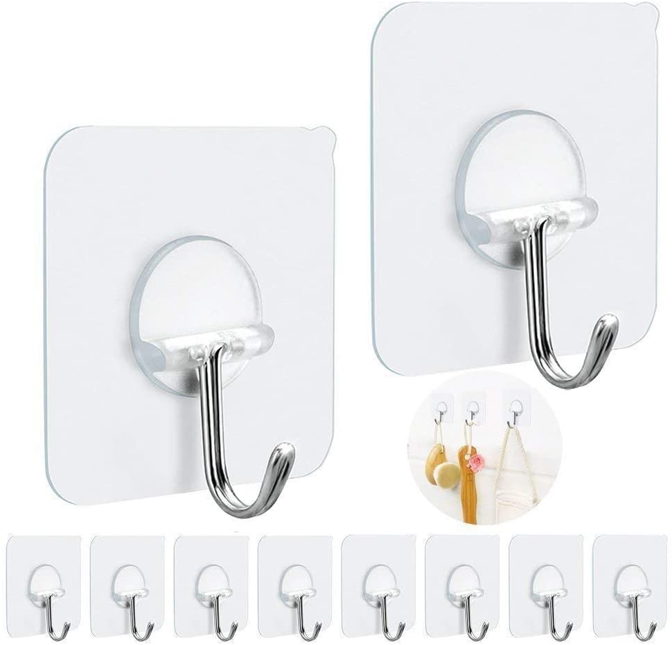 Pack Of 10 High Quality Strong Adhesive Super Sticky Decorative Self Adhesive Wall Hook Mounted PVC & Metal Hooks Hanger For Wall 10 Pcs