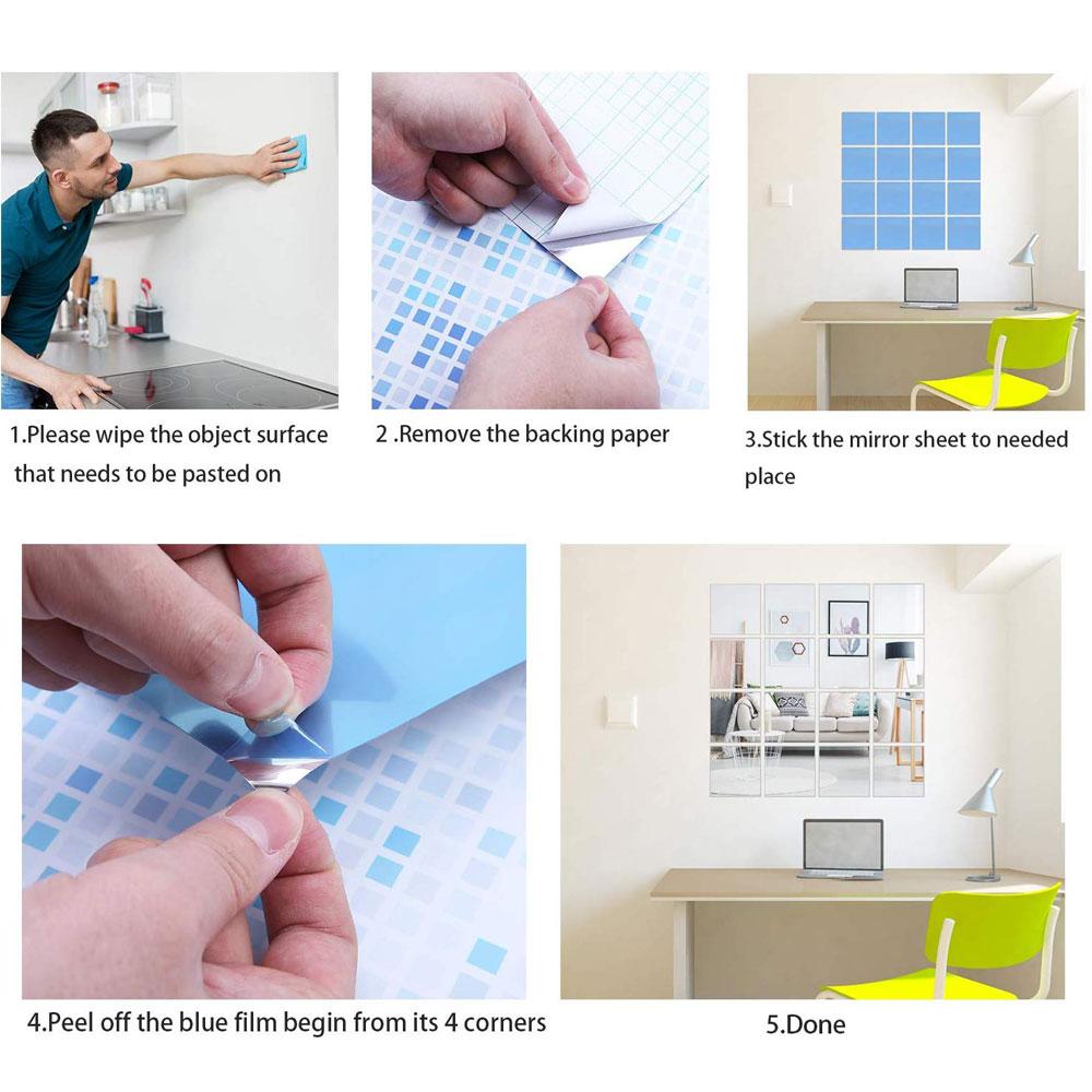Pack of 12 Square Acrylic Mirror Tile Adhesive DIY Wall Sticker for Home Room Decor Perfect Decor ( Size 15cm*15cm*0.1mm)