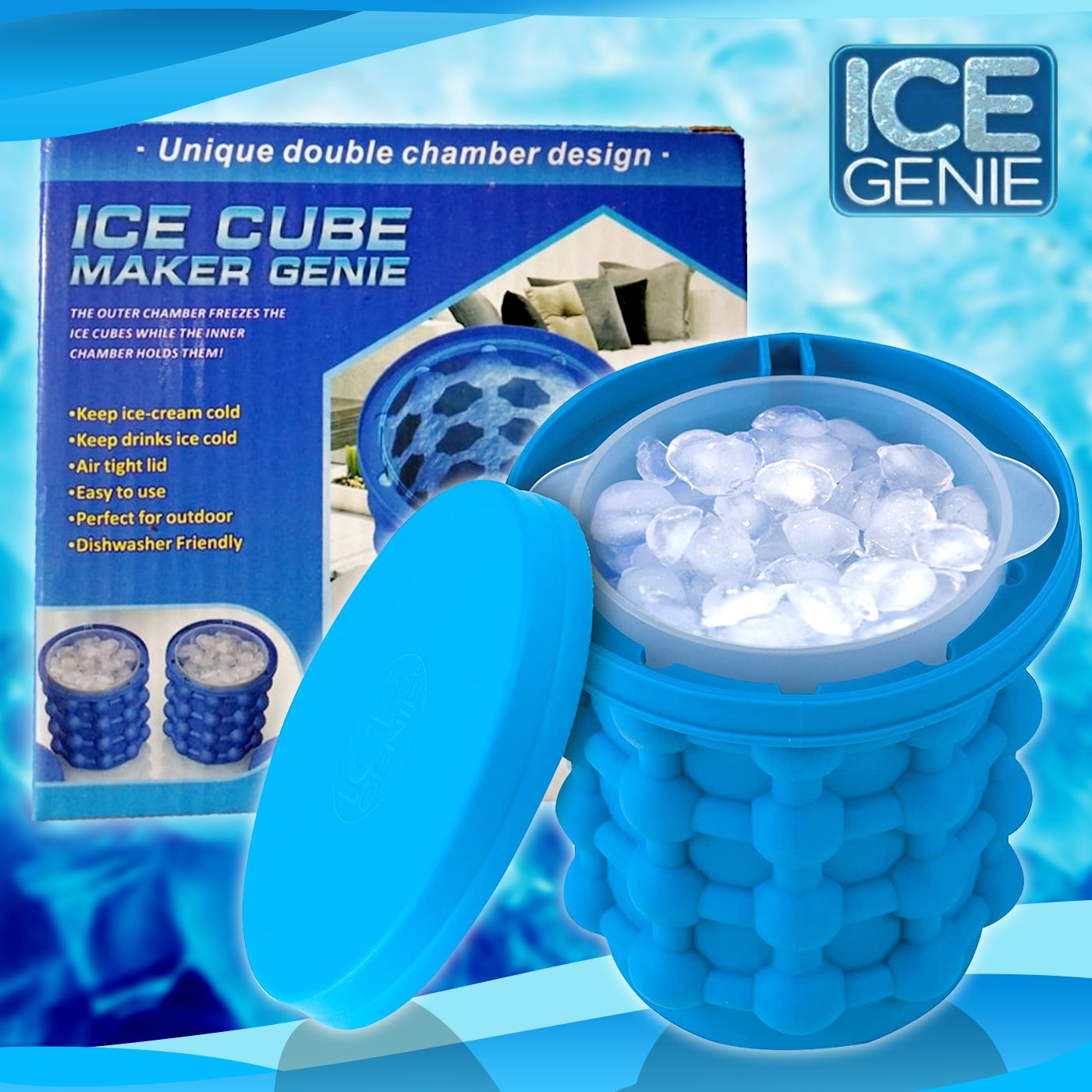 Magic Ice Cube Maker Genie Silicone Rubber Ice Tray Mold
