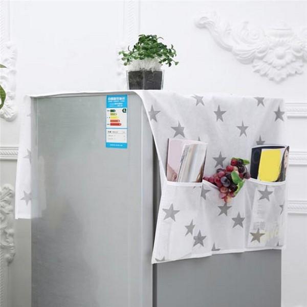 Waterproof Printed Fridge Top Dust Cover With Dual Side Home Storage Organizer Pocket