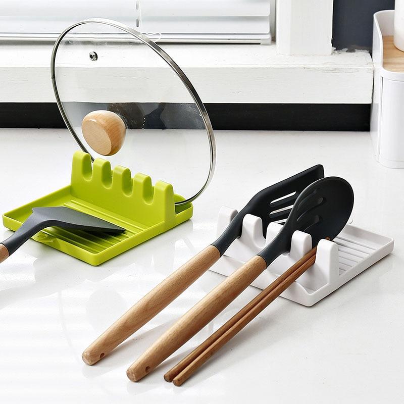 (PACK OF 3)Kitchen Spoon Holders Fork Spatula Rack Shelf Organizer Plastic Spoon Rest Chopsticks Holder Non-slip Spoons Pad Kitchen Utensil