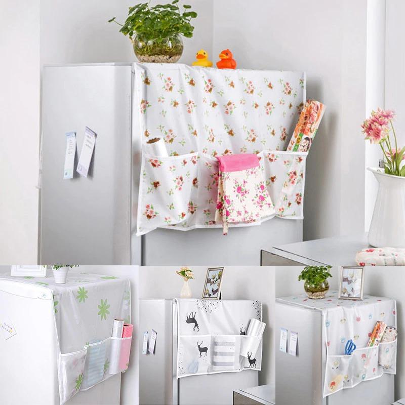 Waterproof Printed Fridge Top Dust Cover With Dual Side Home Storage Organizer Pocket