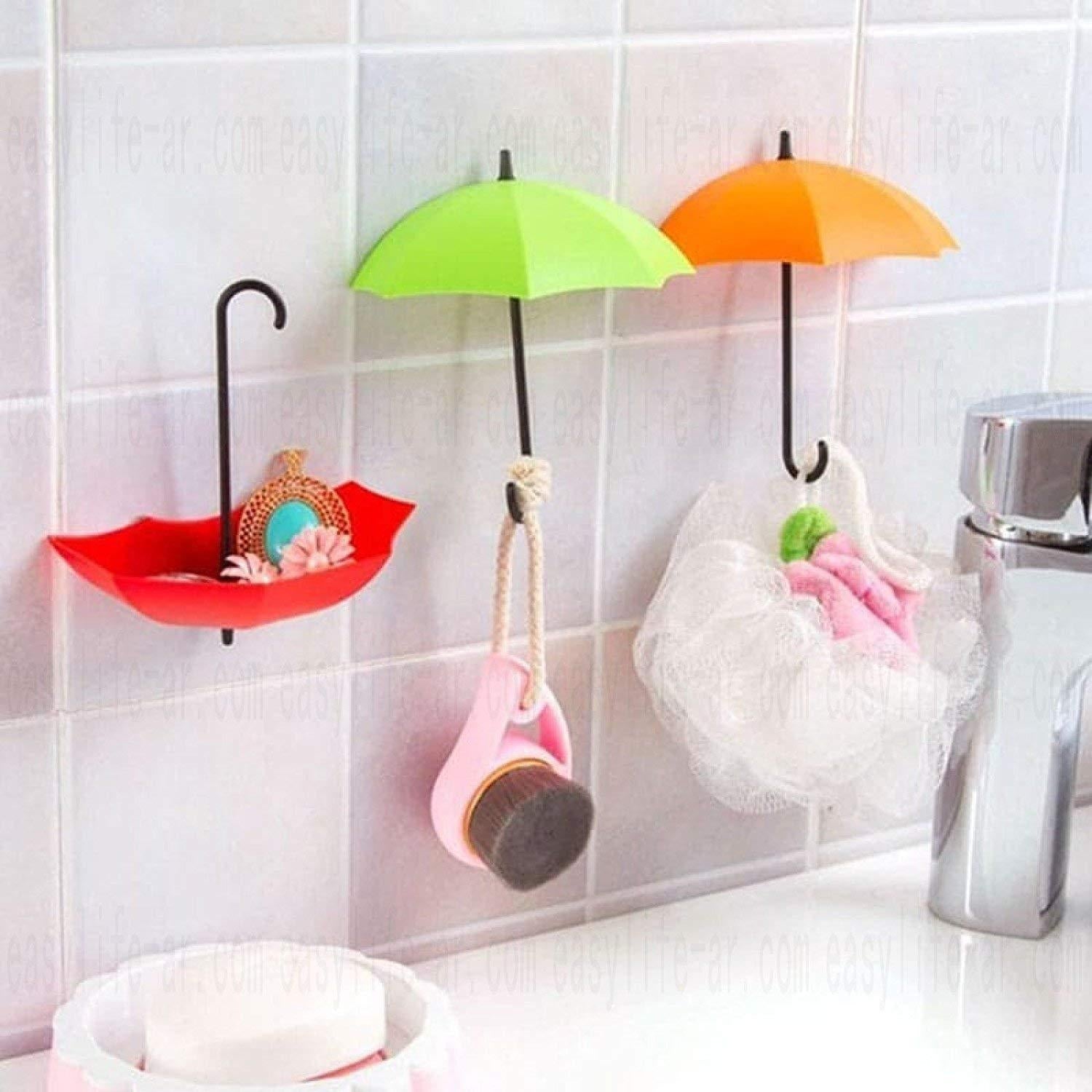 3 in 1- Stylish Umbrella Wall Hook  Self Adhesive- In Random Color